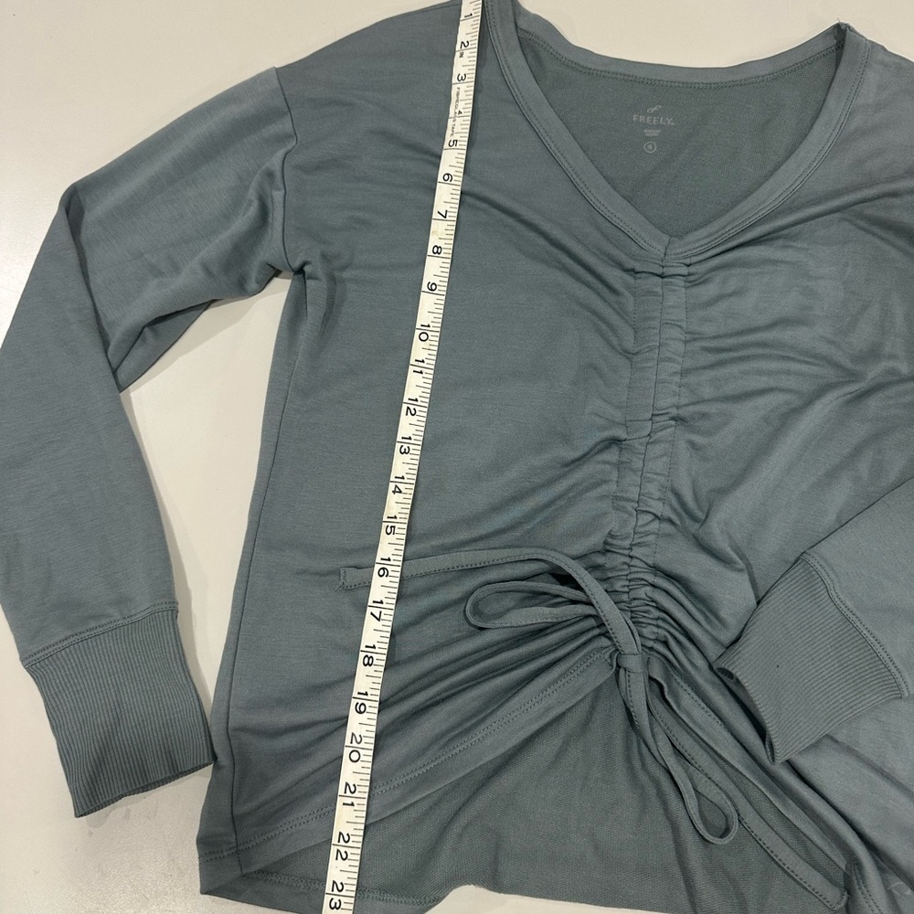 Freely V-Neck Ruched Long Sleeve Top in Dusty Blue - Picture 5 of 6